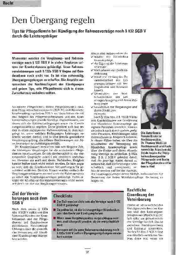 Vorschauseite 1: Den Übergang regeln Tips für Pflegedienste bei Kündigung der Rahmenverträge nach § 132 SGB V durch die Leistungsträger