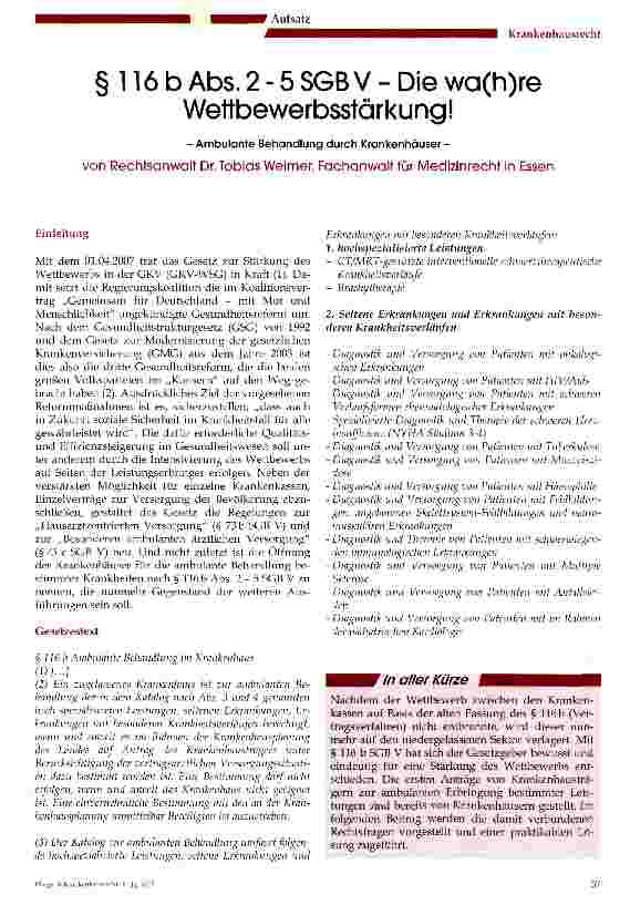Vorschauseite 1: § 116 b Abs. 2 - 5 SGB V - Die wa(h)re Wettbewerbsstärkung!
