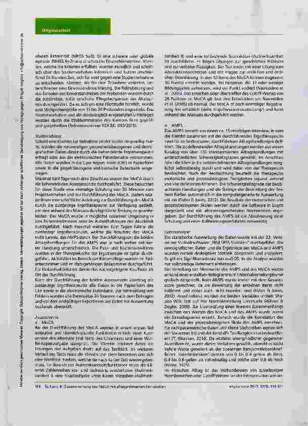 Vorschauseite 3: Zusammenhang des „Montreal Cognitive Assessment (MoCA) mit alltagsrelevanten Fertigkeiten eine Pilotstudie mit Klienten nach Schlaganfall