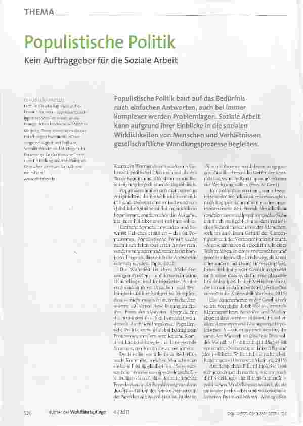 Vorschauseite 1: Populistische Politik Kein Auftraggeber für die Soziale Arbeit