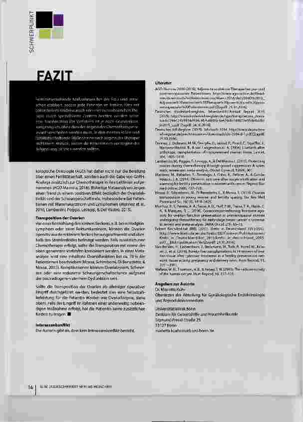 Vorschauseite 4: Fertilitätsprotektion vor onkologischen Therapien bei der Frau