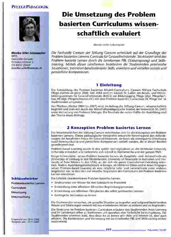 Vorschauseite 1: Die Umsetzung des Problem basierten Curriculums wissenschaftlich evaluiert