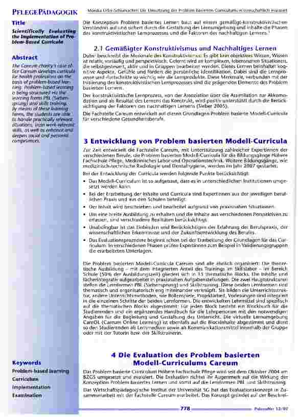 Vorschauseite 2: Die Umsetzung des Problem basierten Curriculums wissenschaftlich evaluiert