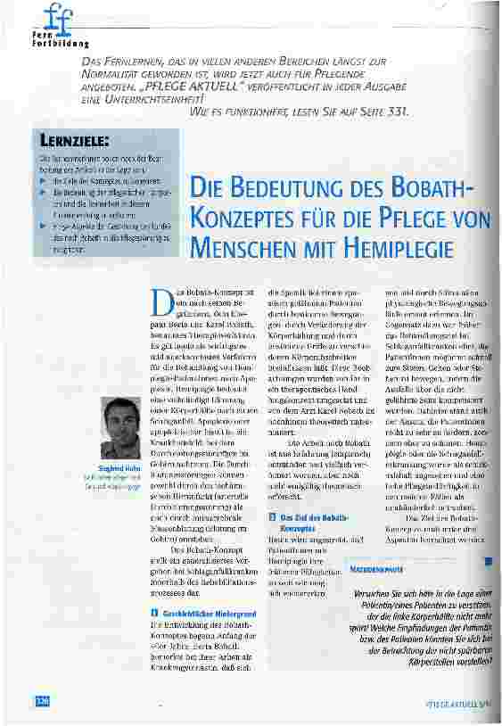 Vorschauseite 1: Die Bedeutung des Bobath-Konzeptes für die Pflege von Menschen mit Hemiplegie