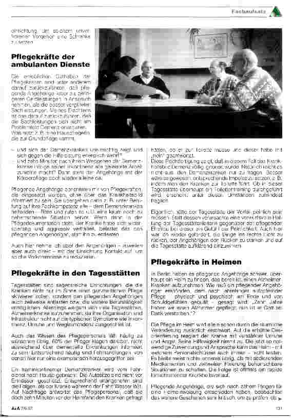Vorschauseite 3: Pflegende Angehörige brauchen eine Interessenvertretung Die Angehörigen-Initiative Berlin e. V. als Fürsprecher für Angehörige und Demenzkranke
