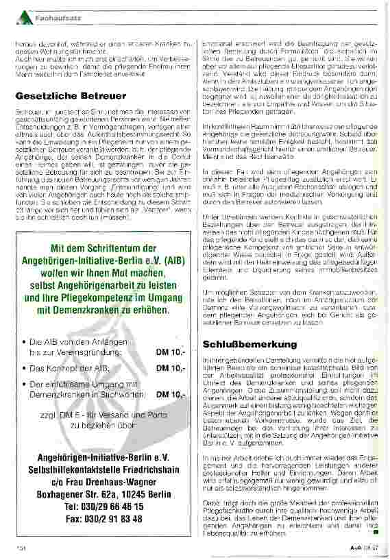 Vorschauseite 6: Pflegende Angehörige brauchen eine Interessenvertretung Die Angehörigen-Initiative Berlin e. V. als Fürsprecher für Angehörige und Demenzkranke