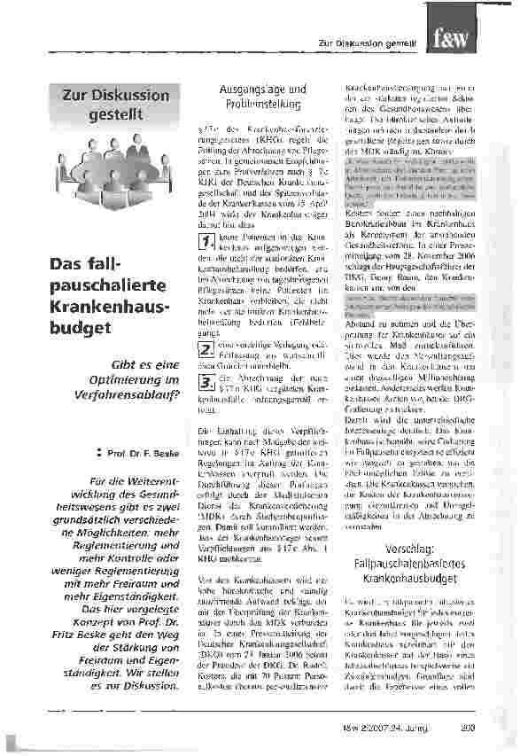 Vorschauseite 1: Das fallpauschalierte Krankenhausbudget