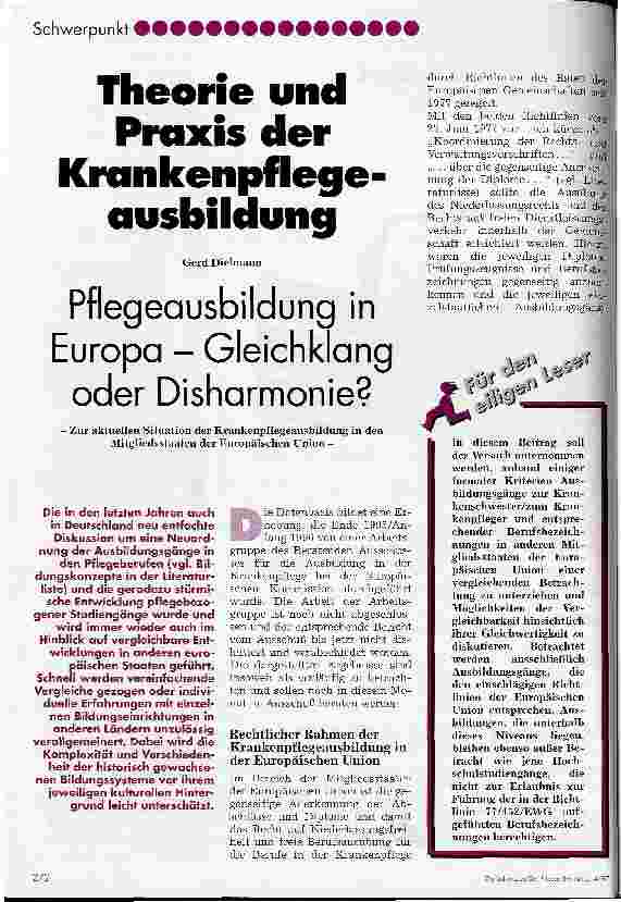 Vorschauseite 1: Theorie und Praxis der Krankenpflegeausbildung Pflegeausbildung in Europa - Gleichklang oder Disharmonie?