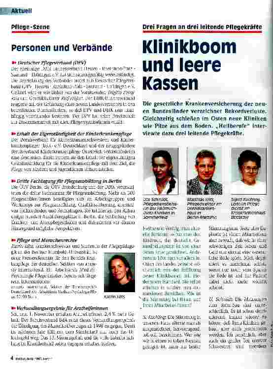 Vorschauseite 1: Klinikboom und leere Kassen Drei Fragen an leitende Pflegekräfte