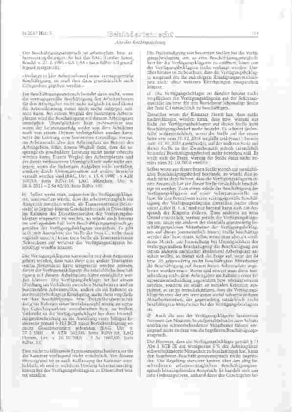 Vorschauseite 4: SGB IX §§ 71 Abs. 1, 81 Abs. 4 Nr. 1, 85; BGB §315 Einstweiliges Verfügungsverfahren zum Beschäftigungsanspruch schwerbehinderter Menschen im laufenden Arbeitsverhältnis