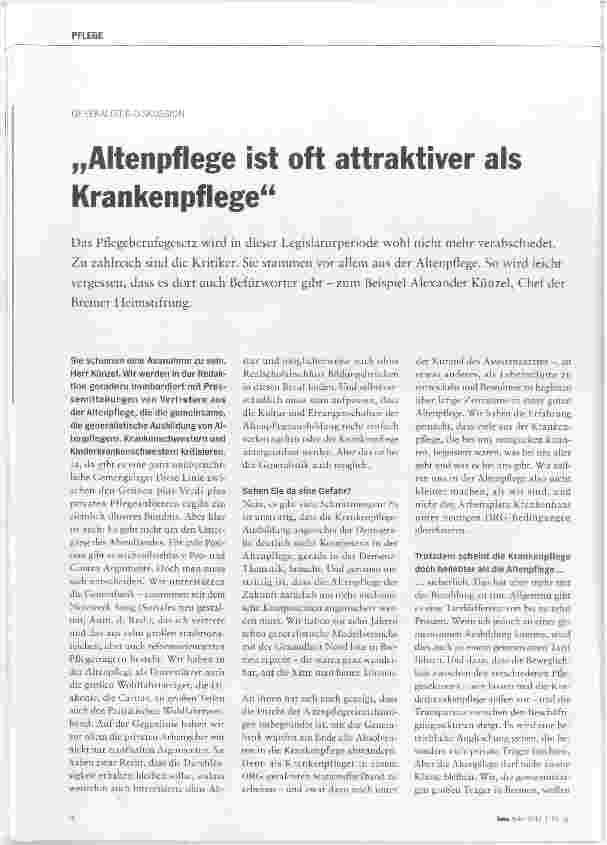 Vorschauseite 1: Altenpflege ist oft attraktiver als Krankenpflege