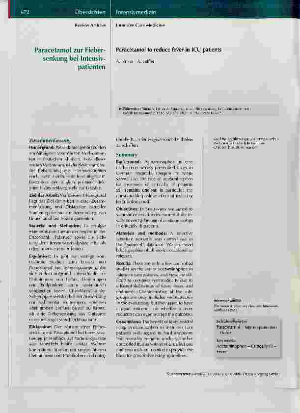 Vorschauseite 1: Paracetamol zur Fiebersenkung bei Intensivpatienten