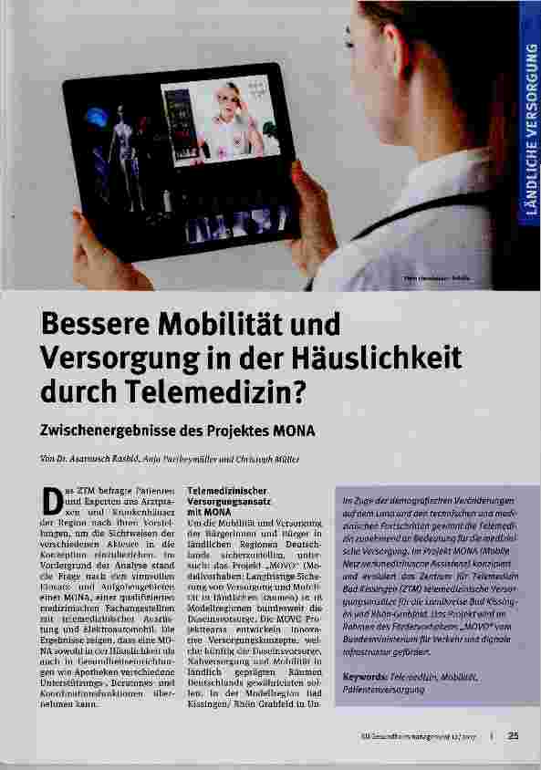 Vorschauseite 1: Bessere Mobilität und Versorgung in der Häuslichkeit durch Telemedizin?