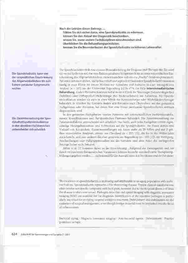 Vorschauseite 2: Chamäleon Spondylodiszitis. Herausforderung für den Geriater
