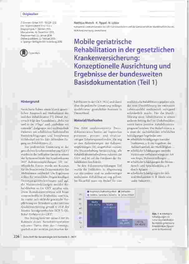 Vorschauseite 1: Mobile geriatrische Rehabilitation in der gesetzlichen Krankenversicherung: Konzeptionelle Ausrichtung und Ergebnisse der bundesweiten Basisdokumentation (Teil 1)