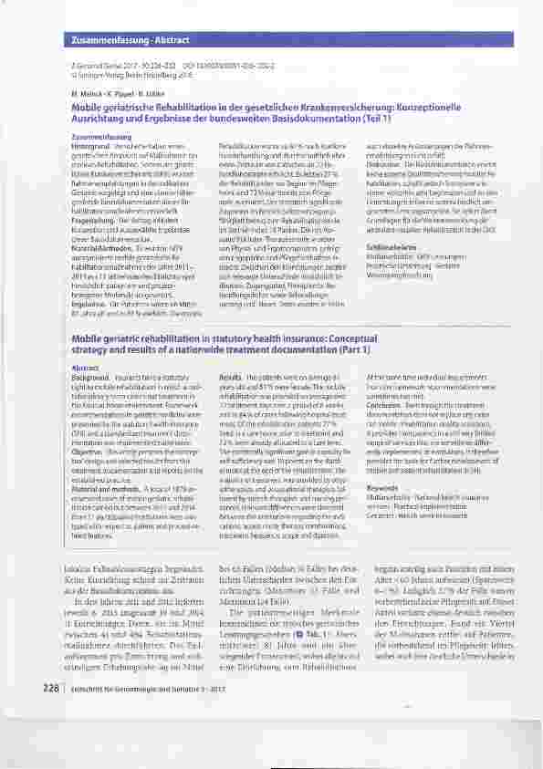 Vorschauseite 3: Mobile geriatrische Rehabilitation in der gesetzlichen Krankenversicherung: Konzeptionelle Ausrichtung und Ergebnisse der bundesweiten Basisdokumentation (Teil 1)
