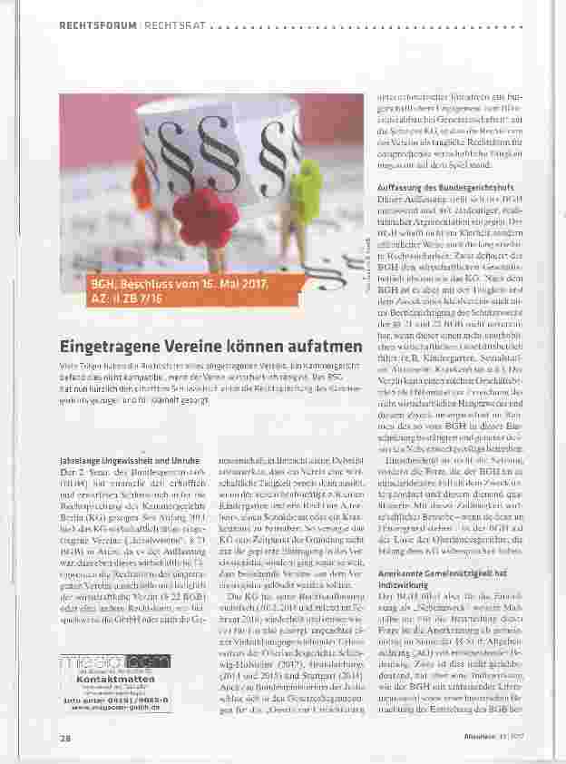 Vorschauseite 1: Eingetragene Vereine können aufatmen