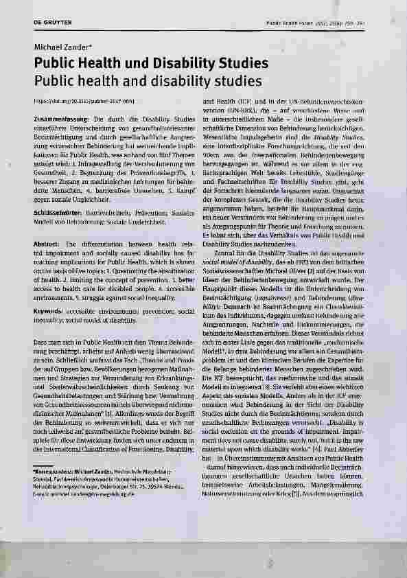 Vorschauseite 1: Public Health und Disability Studies