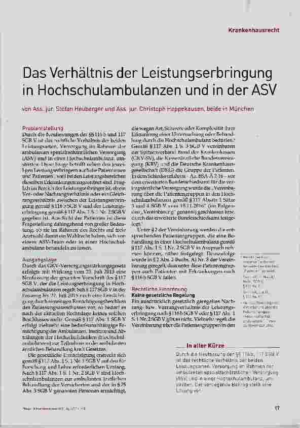 Vorschauseite 1: Das Verhältnis der Leistungserbringung in Hochschulambulanzen und in der ASV