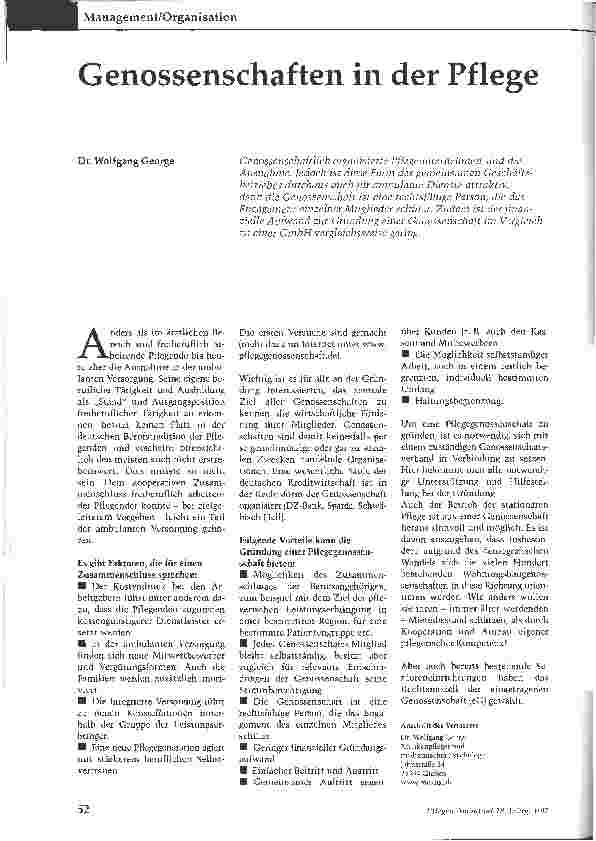 Vorschauseite 1: Genossenschaften in der Pflege
