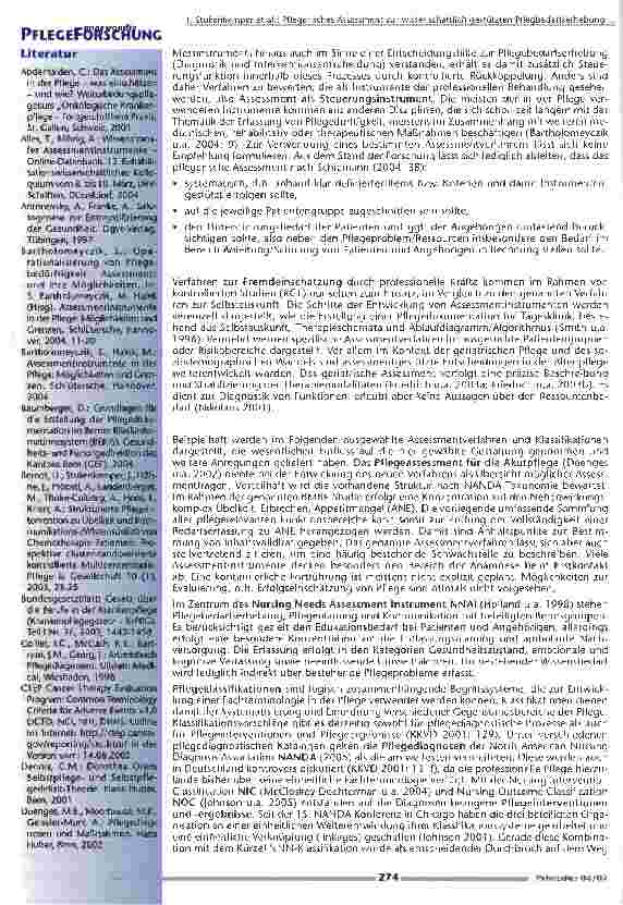 Vorschauseite 3: Pflegerisches Assessment zur wissenschaftlich gestütztenPflegbedarfserhebung in der Onkologie