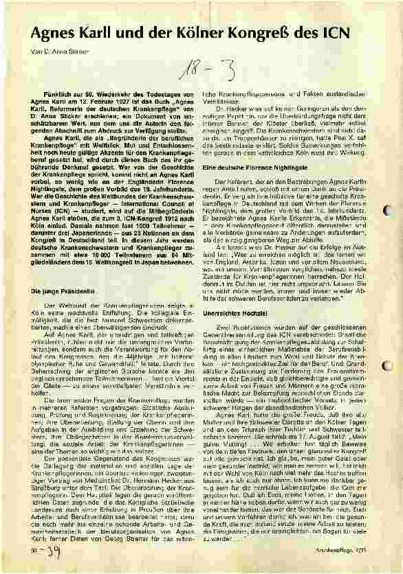 Vorschauseite 1: Agnes Karll und der Kölner Kongreß des ICN