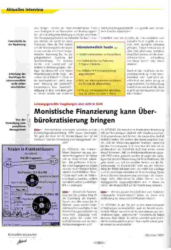 Vorschauseite 1: Monistische Finanzierung kann Überbürokratisierung bringen Leistungsgerechte Vergütungen sind nicht in Sicht
