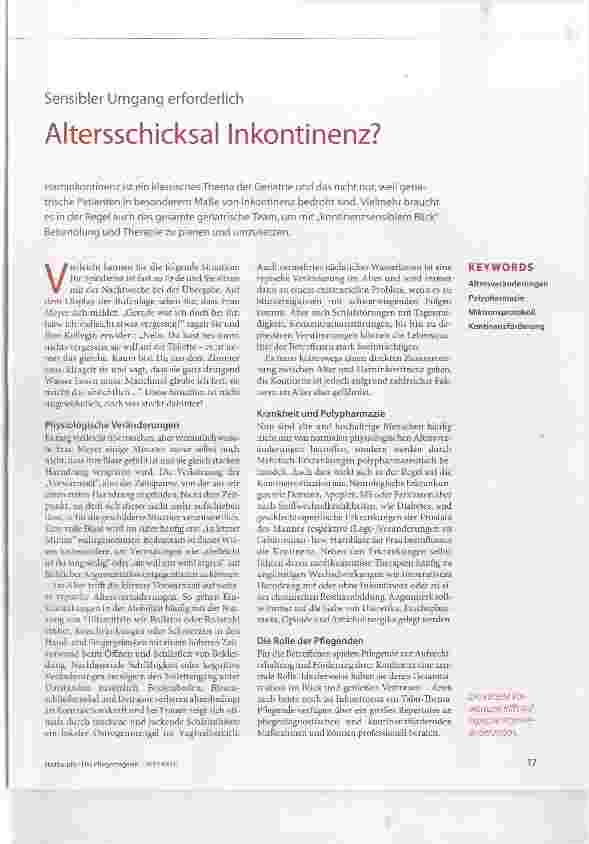 Vorschauseite 1: Sensibler Umgang erforderlich Altersschicksal Inkontinenz?