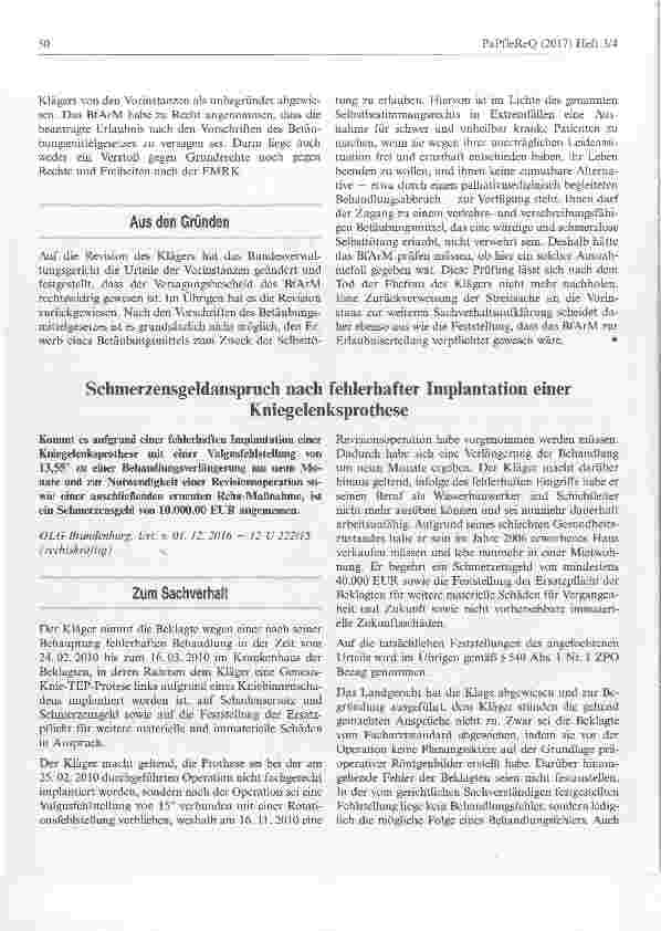 Vorschauseite 2: Zugang zu einem Betäubungsmittel, das eine schmerzlose Selbsttötung ermöglicht, darf in extremen Ausnahmesituationen nicht verwehrt werden