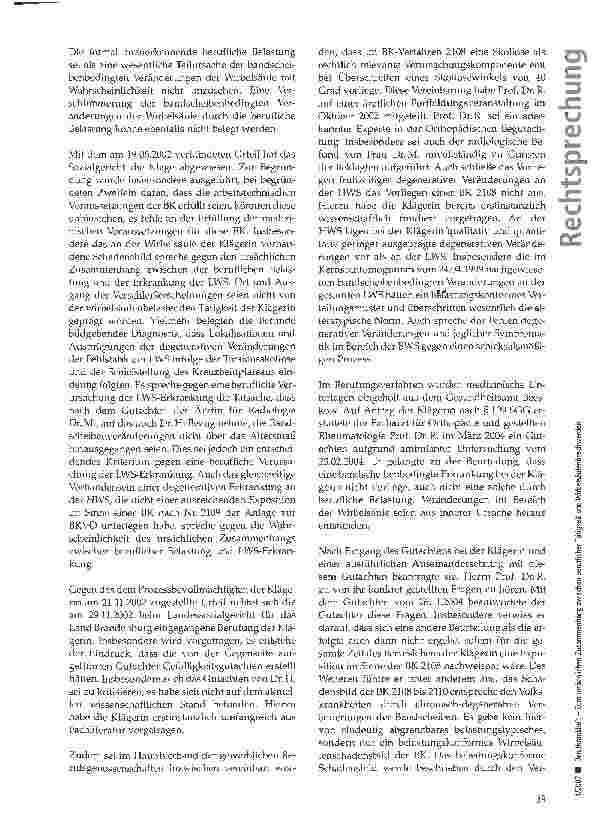 Vorschauseite 3: Berufskrankheit - Zum ursächlichen Zusammenhang zwischen beruflicher Tätigkeit und Wirbelsäulenbeschwerden