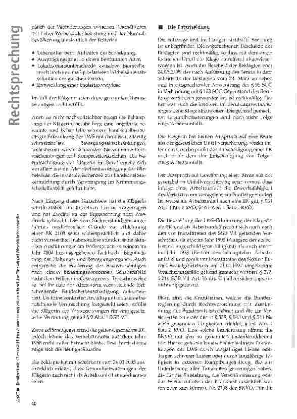 Vorschauseite 4: Berufskrankheit - Zum ursächlichen Zusammenhang zwischen beruflicher Tätigkeit und Wirbelsäulenbeschwerden