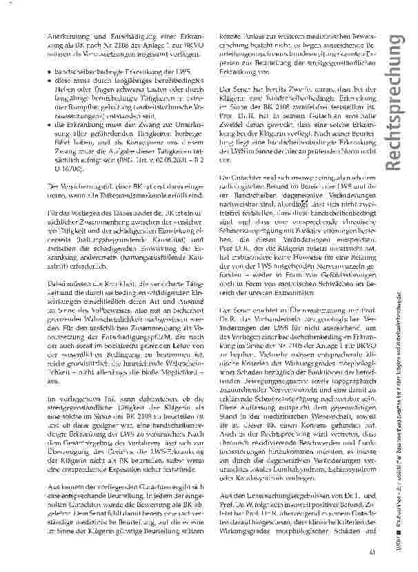 Vorschauseite 5: Berufskrankheit - Zum ursächlichen Zusammenhang zwischen beruflicher Tätigkeit und Wirbelsäulenbeschwerden