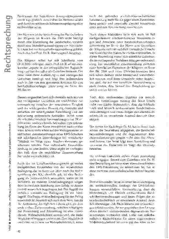 Vorschauseite 6: Berufskrankheit - Zum ursächlichen Zusammenhang zwischen beruflicher Tätigkeit und Wirbelsäulenbeschwerden