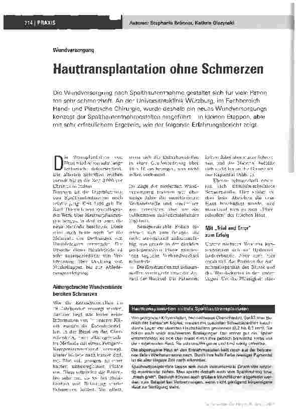 Vorschauseite 1: Hauttransplantation ohne Schmerzen