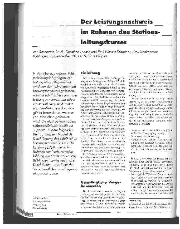 Vorschauseite 1: Der Leistungsnachweis im Rahmen des Stationsleitungskurses