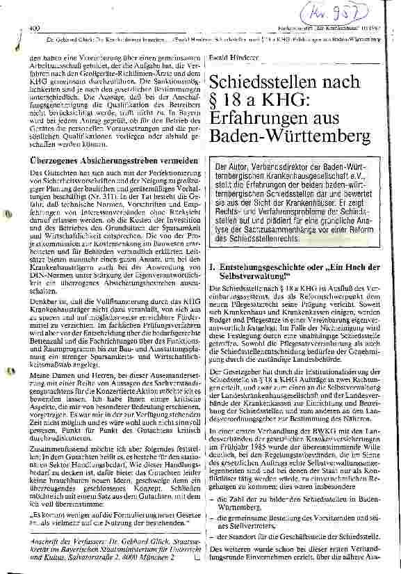 Vorschauseite 1: Schiedsstellen nach Paragraph 18 a KHG: Erfahrungen aus Baden- Württemberg