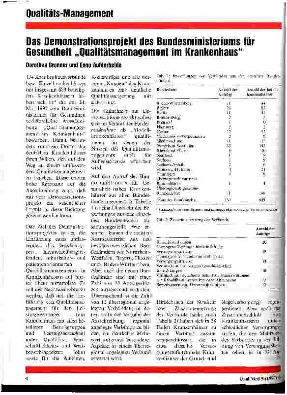 Vorschauseite 1: Das Demonstrationsprojekt des Bundesministeriums für Gesundheit Qualitätsmanagement im Krankenhaus