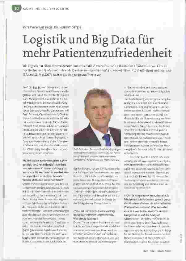 Vorschauseite 1: Logistik und Big Data für mehr Patientenzufriedenheit