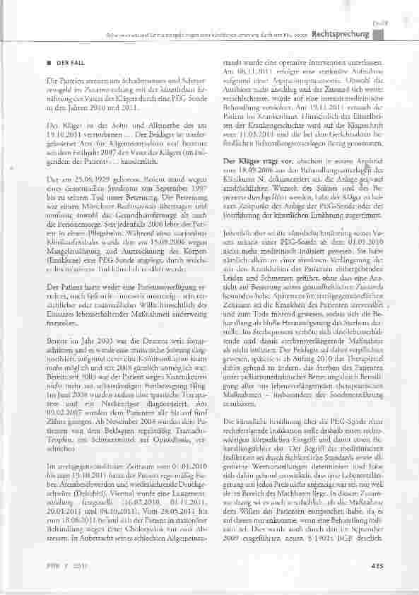 Vorschauseite 2: Schadensersatz und Schmerzensgeld wegen einer künstlichen Ernährung durch eine PEG-Sonde