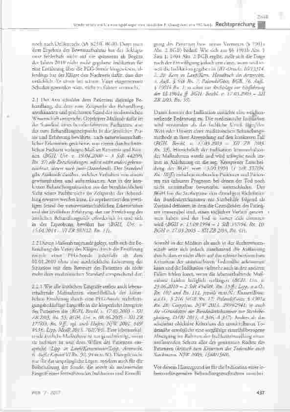 Vorschauseite 4: Schadensersatz und Schmerzensgeld wegen einer künstlichen Ernährung durch eine PEG-Sonde