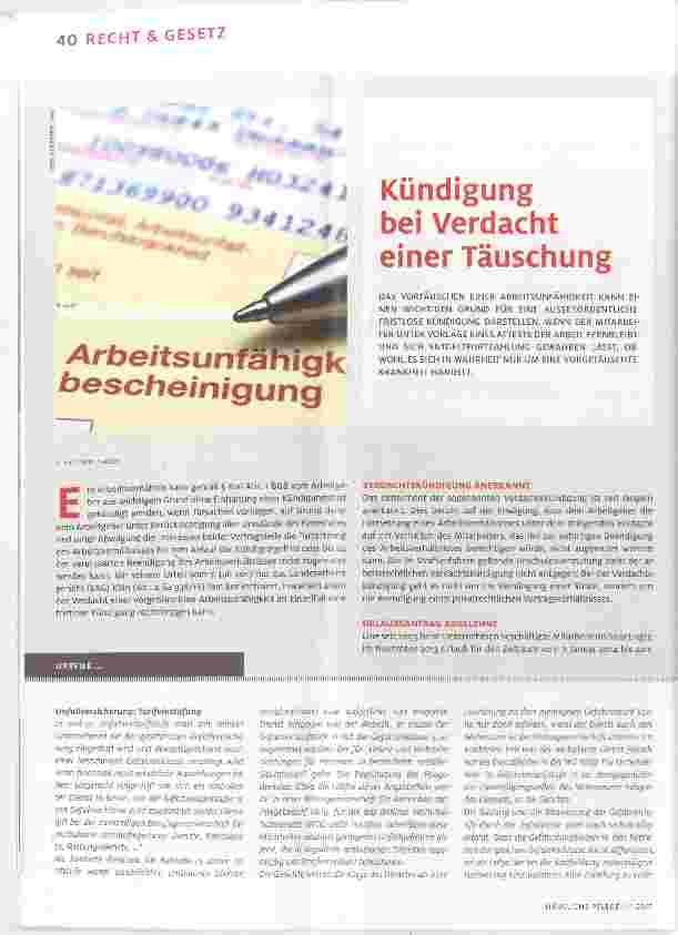 Vorschauseite 1: Kündigung bei Verdacht einer Täuschung