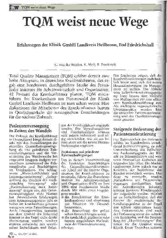 Vorschauseite 1: TQM weist neue Wege Erfahrungen der Klinik GmbH Landkreis Heilbronn, Bad Friedrichshall