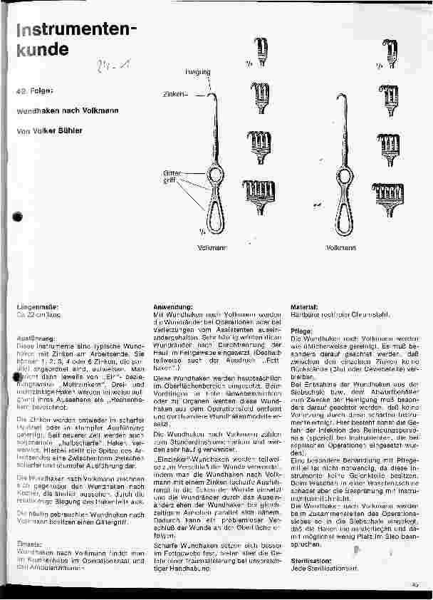 Vorschauseite 1: Instrumentenkunde 49 Folge: Wundhaken nach Volkmann