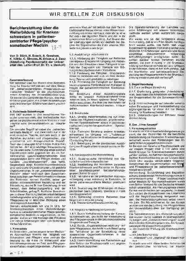 Vorschauseite 1: Berichterstattung über die Weiterbildung für Krankenschwestern in patientenzentrierter Pflege/psychosomatischer Medizin