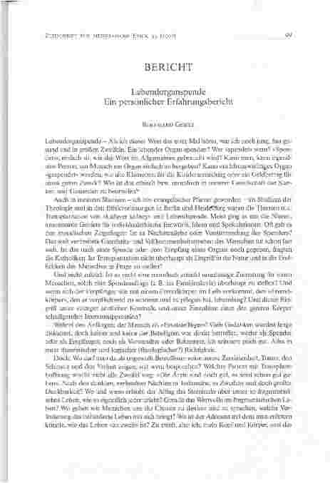Vorschauseite 1: Lebendorganspende Ein persönlicher Erfahrungsbericht