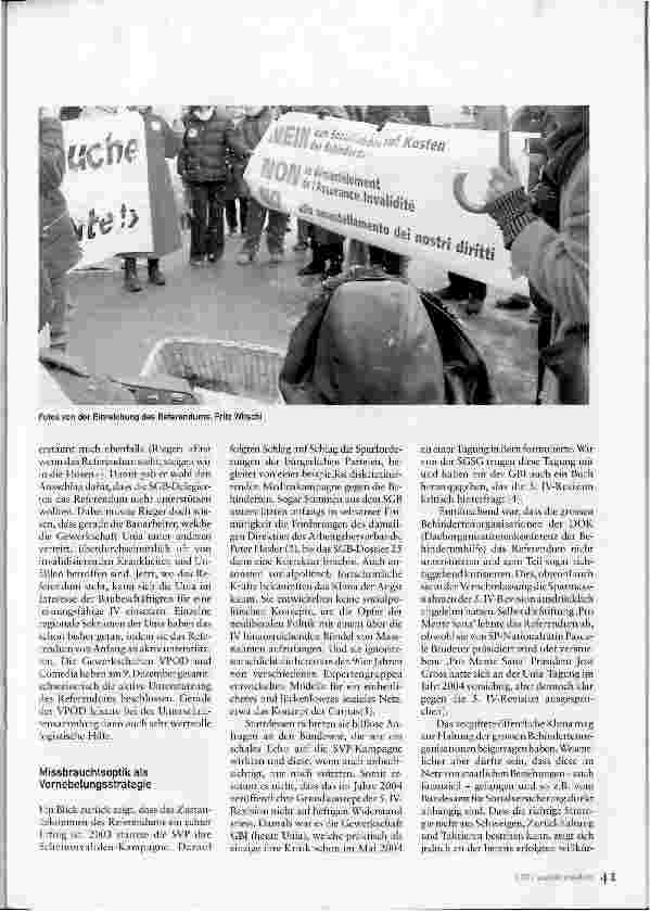 Vorschauseite 2: IV-Referendum: 66000 Unterschriften gegen Sozialabbau und für echte Integration - Klima der Angst durchbrochen!