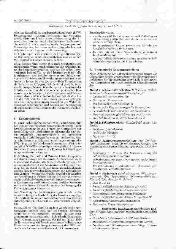 Vorschauseite 3: Fortbildungsreihe für Lehrerinnen und Lehrer an westfälischen und rheinischen Förderschulen zur Verbesserung des Übergangs Schule - Beruf der behinderten Schülerinnen und Schüler