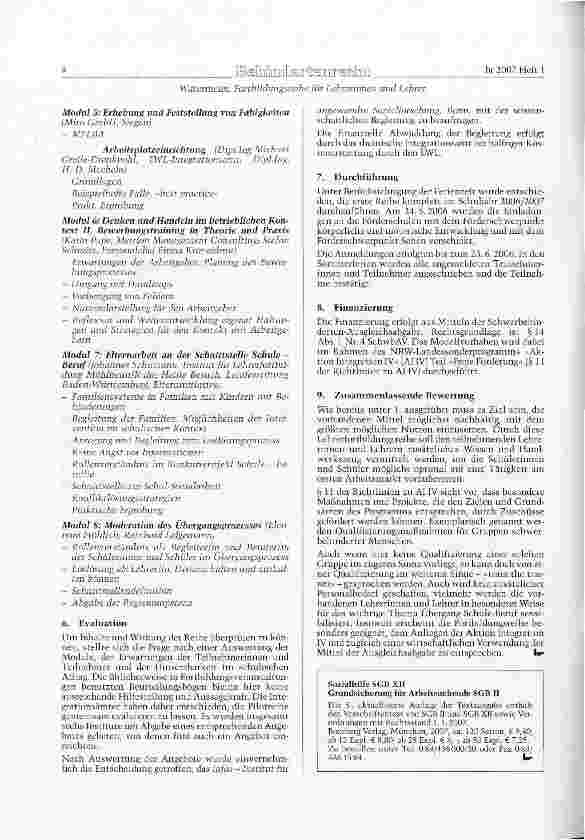 Vorschauseite 4: Fortbildungsreihe für Lehrerinnen und Lehrer an westfälischen und rheinischen Förderschulen zur Verbesserung des Übergangs Schule - Beruf der behinderten Schülerinnen und Schüler