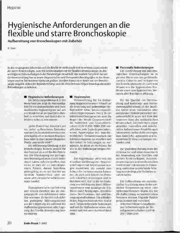 Vorschauseite 1: Hygienische Anforderungen an die flexible und starre Bronchoskopie - Aufbereitung von Bronchoskopen mit Zubehör