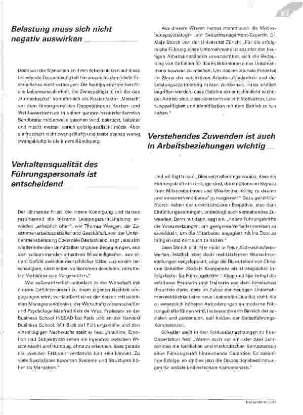 Vorschauseite 2: Leistung - Lust oder Last? Wer Einsatzbereitschaft fordert, darf die Zuwendung nicht vergessen